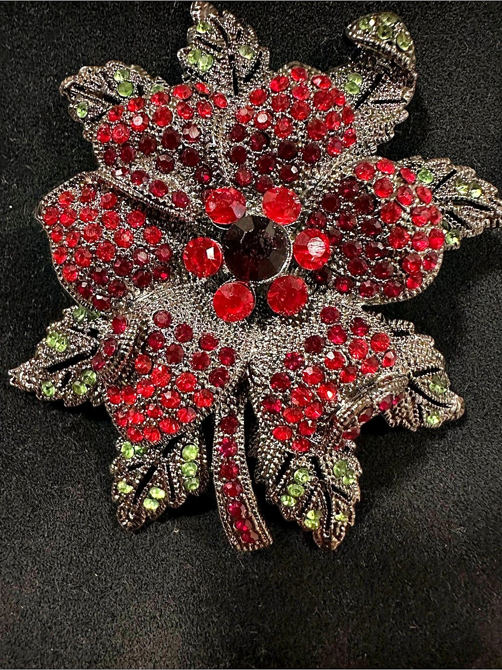 Jeweled Floral Brooch in Red & Green Like New